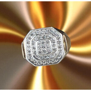 1 Carat Natural Diamond Men's Ring Sterling Silver Gold Vermeil Luxury (Size 10)